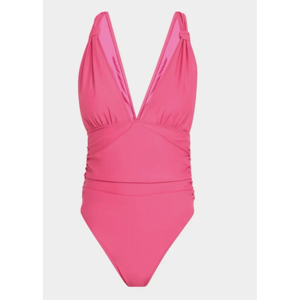 Ramy Brook Ruched Plunging Haley One piece Sexy Swimsuit Pink Sold Out $228